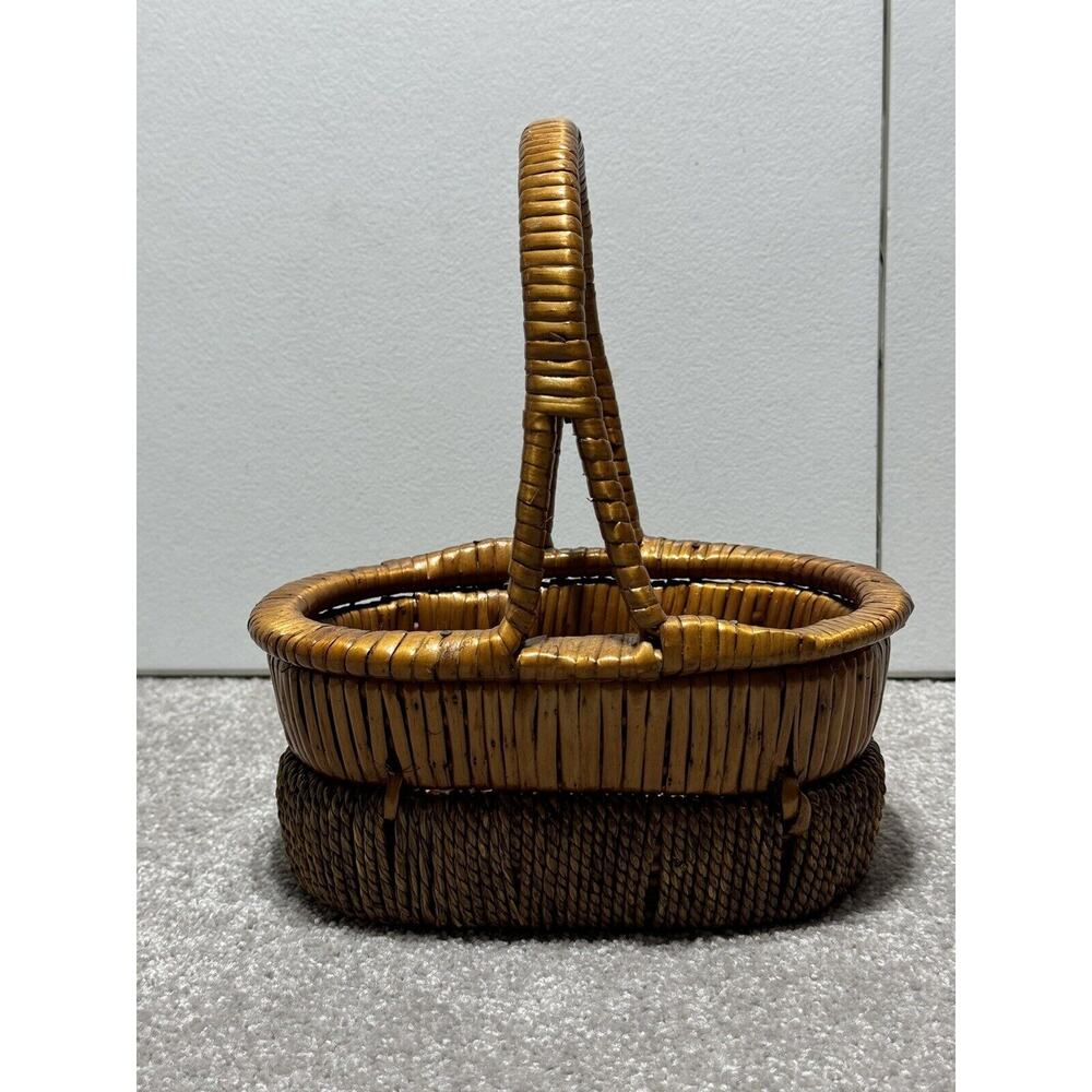 Vintage Rustic Woven Basket Decor Handle Treated Twine Oval